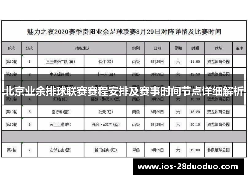 北京业余排球联赛赛程安排及赛事时间节点详细解析