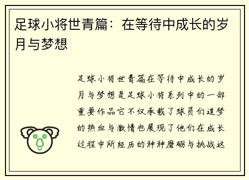 足球小将世青篇：在等待中成长的岁月与梦想